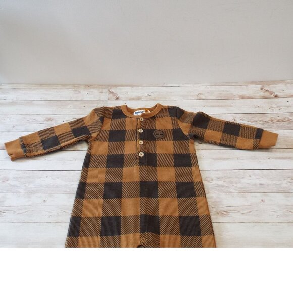 Timberland Baby Coverall Waffle Knit Brown Sugar Plaid Size 12M - Picture 7 of 10